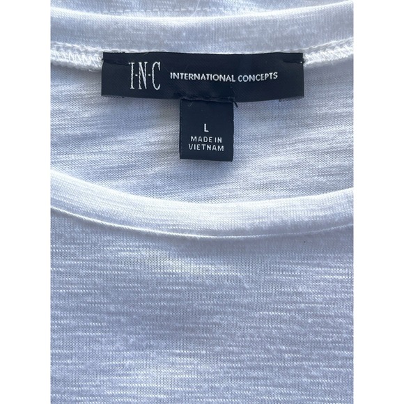 INC Ruched Side Tie Lightweight White Short Sleeve TShirt Size L Casual Normcore - Picture 3 of 6